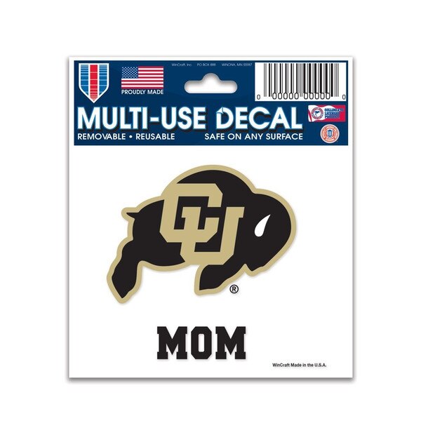 Colorado Buffaloes Mom decal featuring CU Buffalo logo and bold lettering by WinCraft.